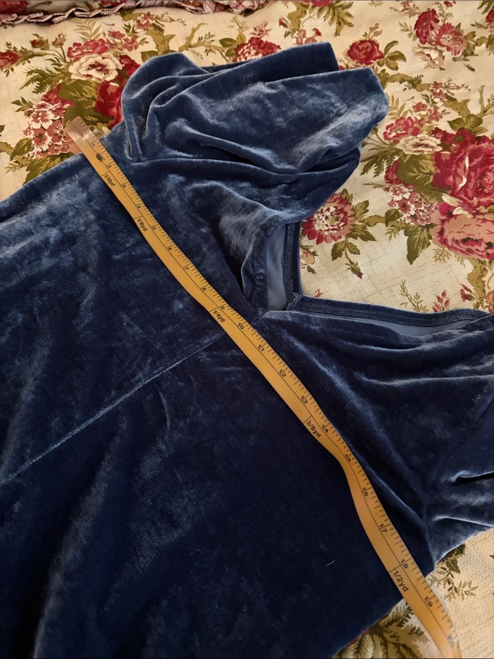 Free People Dusty Blue Velvet Ruched V-Neck Blouse
